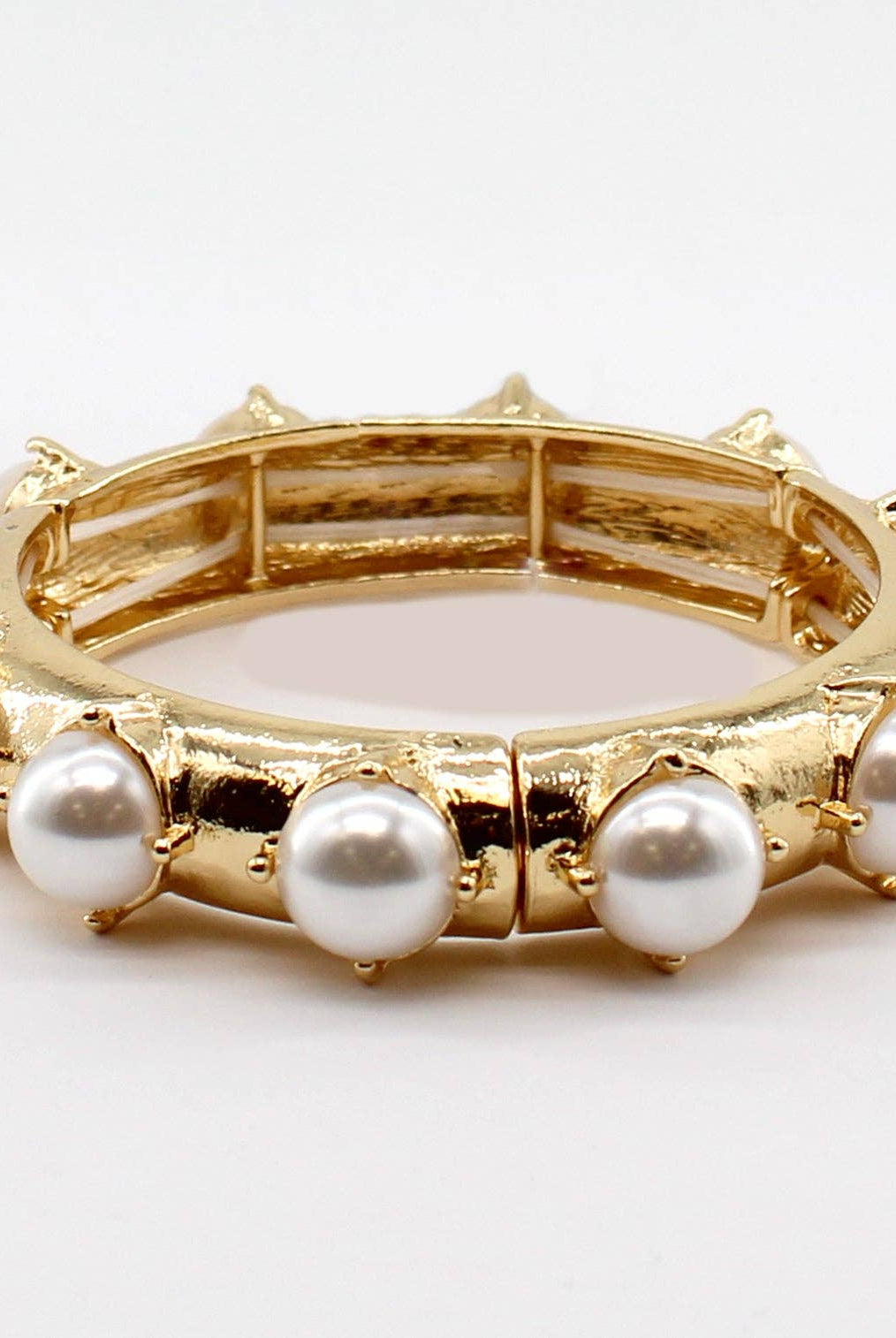 Gold Bracelet with Pearl Beaded Accents Stretch Bracelet-Accessories-What's Hot-Three Birdies Boutique, Women's Fashion Boutique Located in Kearney, MO