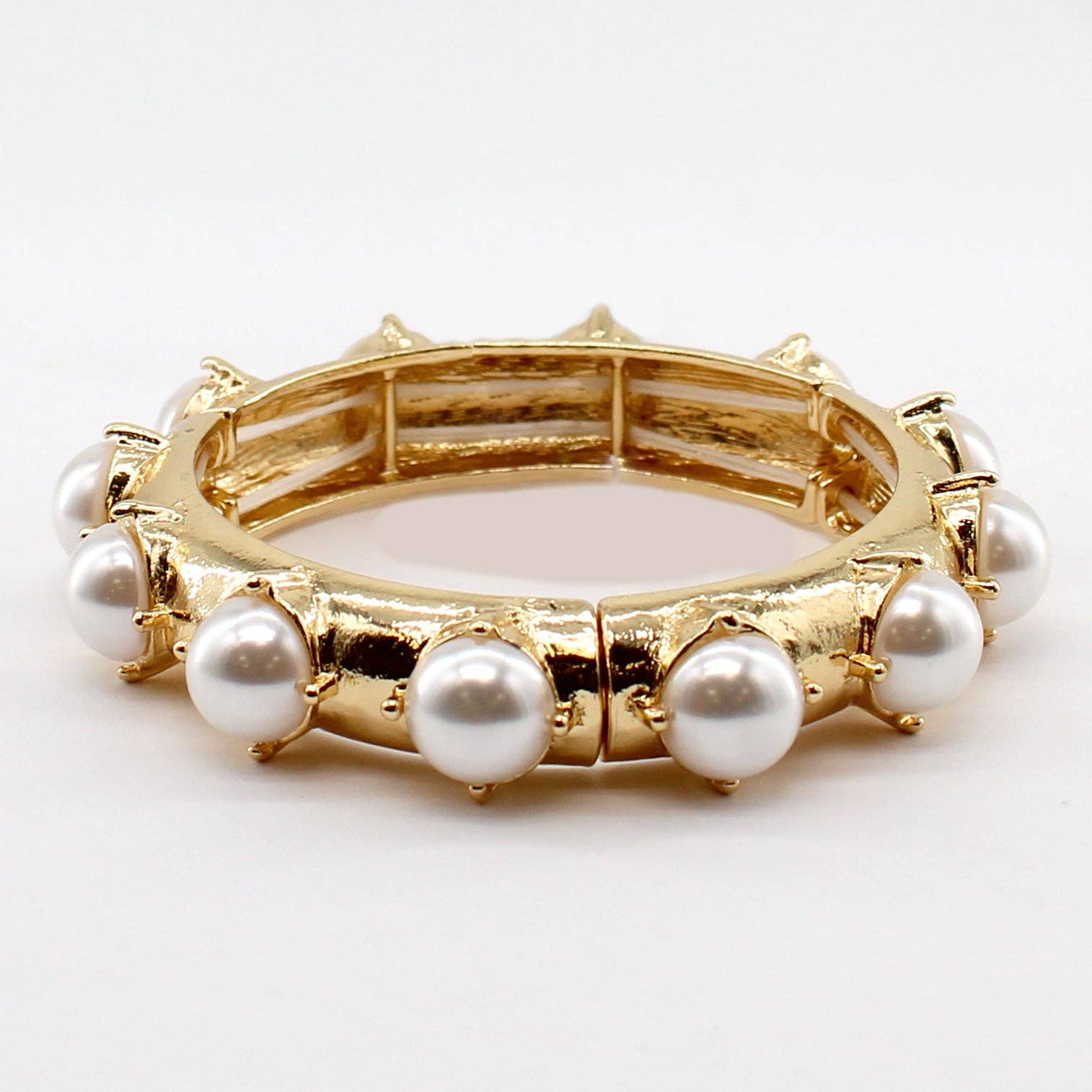 Gold Bracelet with Pearl Beaded Accents Stretch Bracelet { product_type }}