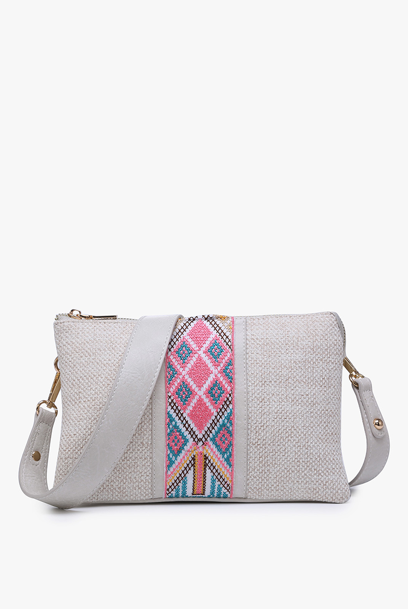Izzy Tribal Crossbody Bag with Guitar Strap: Pink/Mint { product_type }}