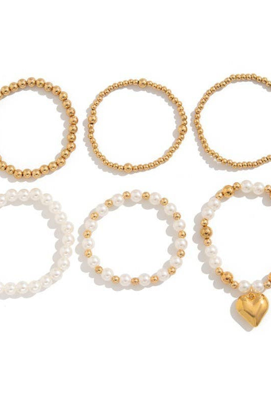 Pearl and Heart Stacked Bracelets { product_type }}