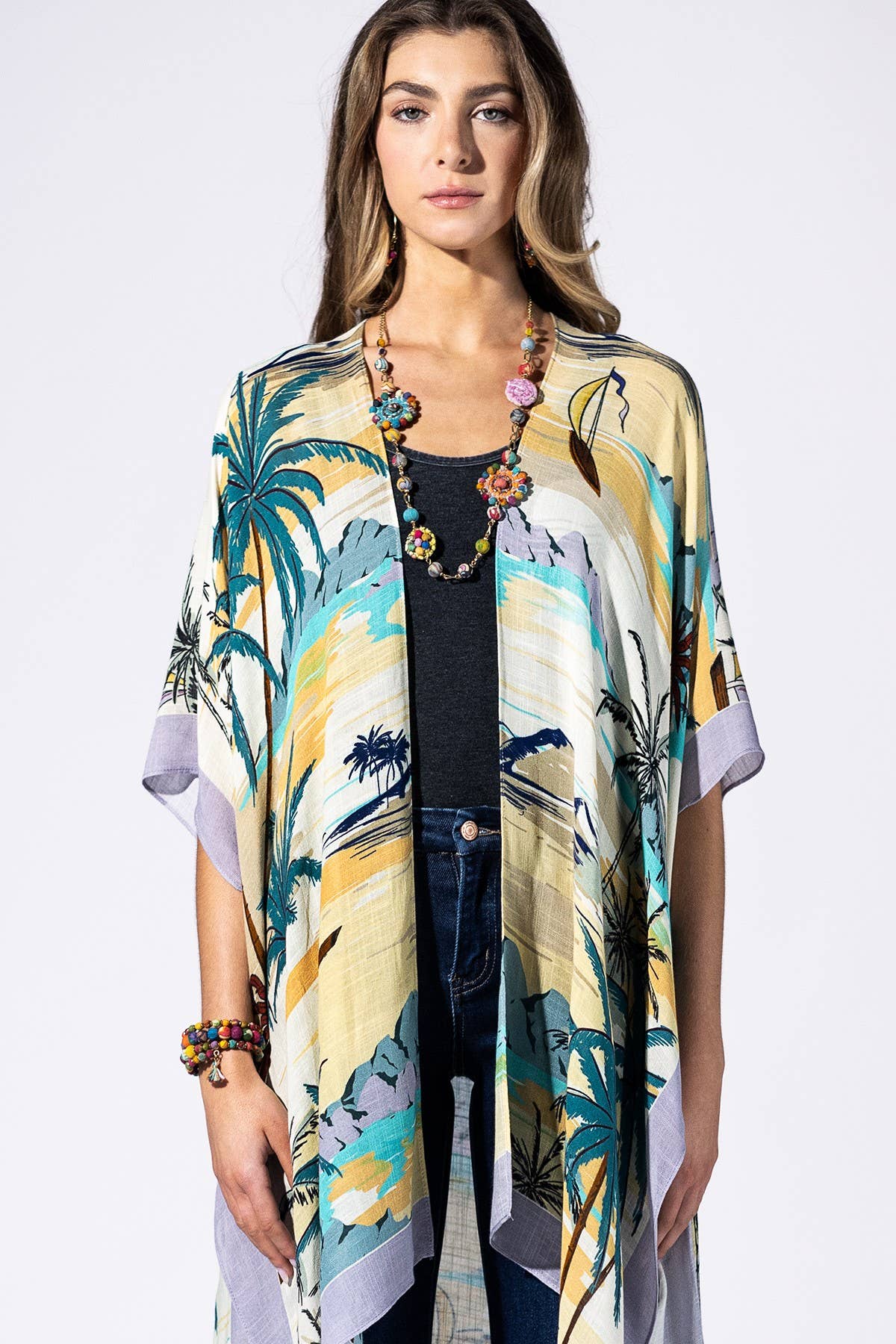 Maui Palm Kimono: MAUI-Urbanista-Three Birdies Boutique, Women's Fashion Boutique Located in Kearney, MO