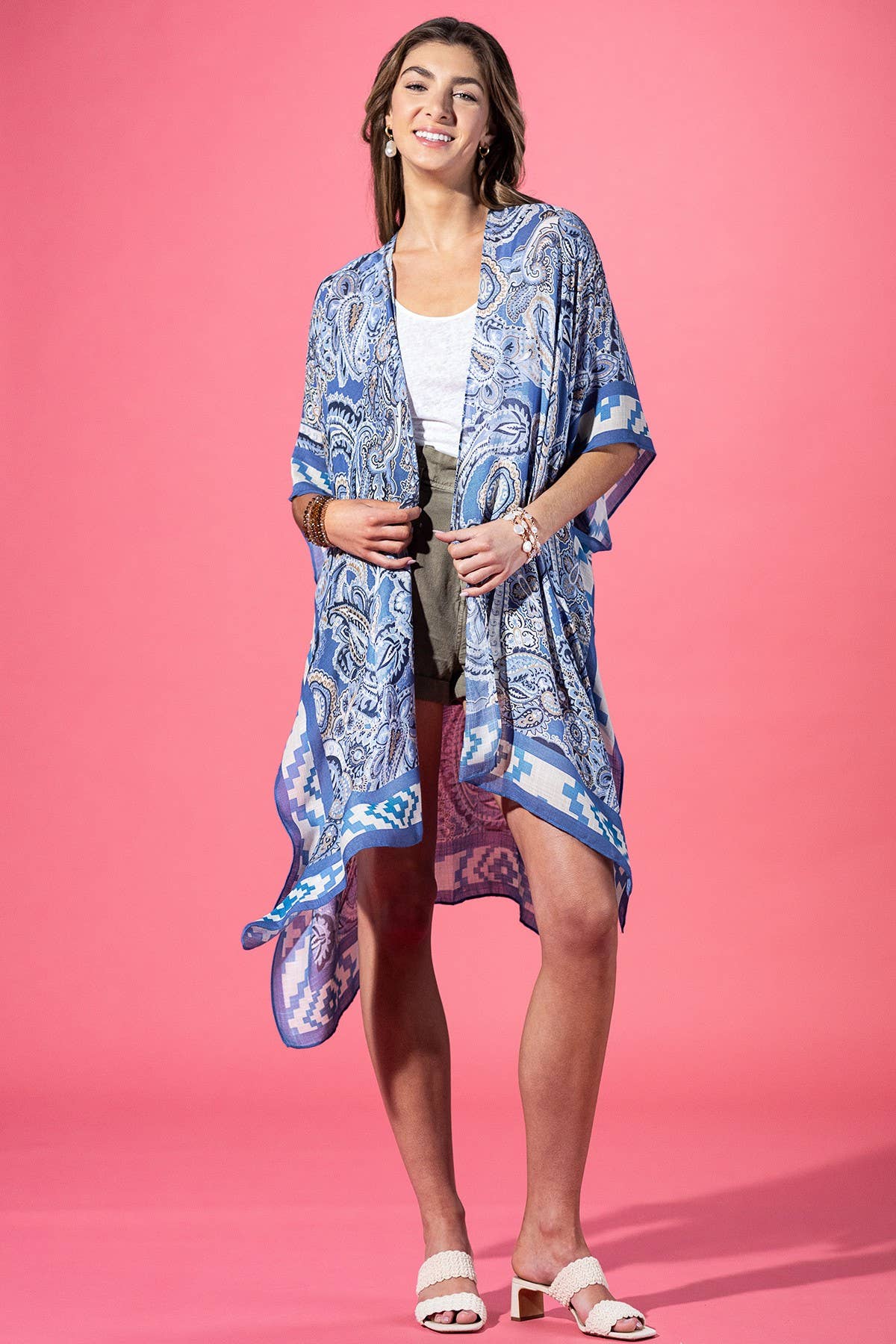Royal Paisley Viscose Kimono: Blue Paisley-Urbanista-Three Birdies Boutique, Women's Fashion Boutique Located in Kearney, MO