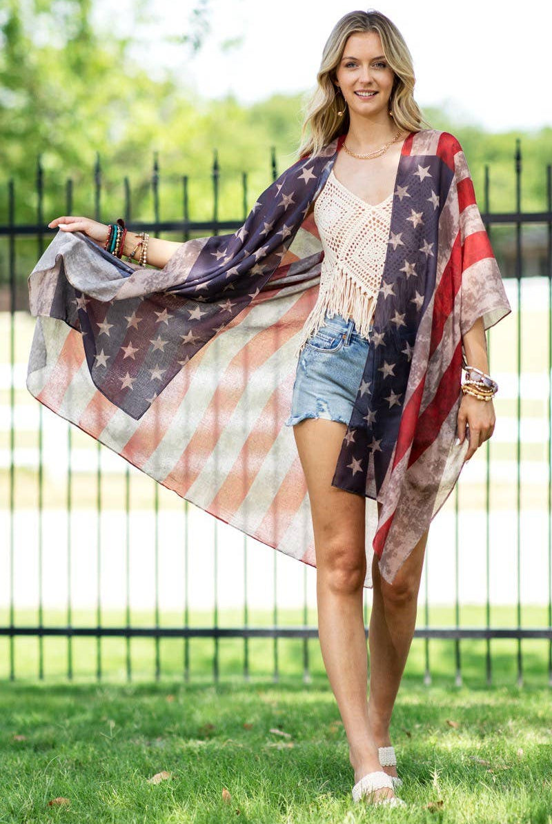 Vintage USA Print Kimono { product_type }}