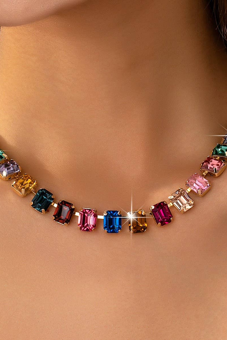 Rainbow Emerald-Cut Gemstone Statement Necklace { product_type }}