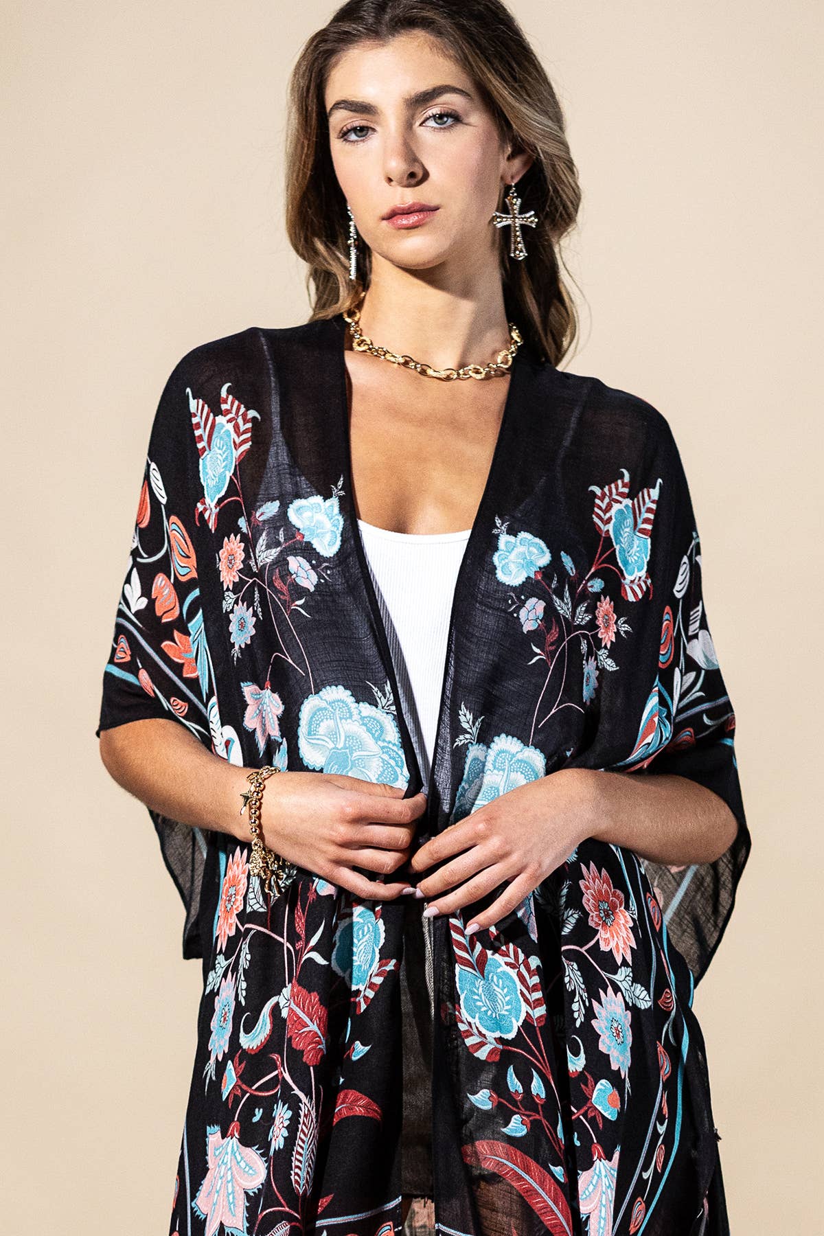 Midnight Vine Kimono: TEAL BLACK { product_type }}