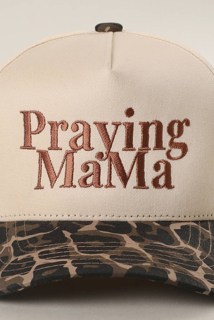 Praying Mama Embroidery Two-Tone Trucker Hat - Leopard { product_type }}