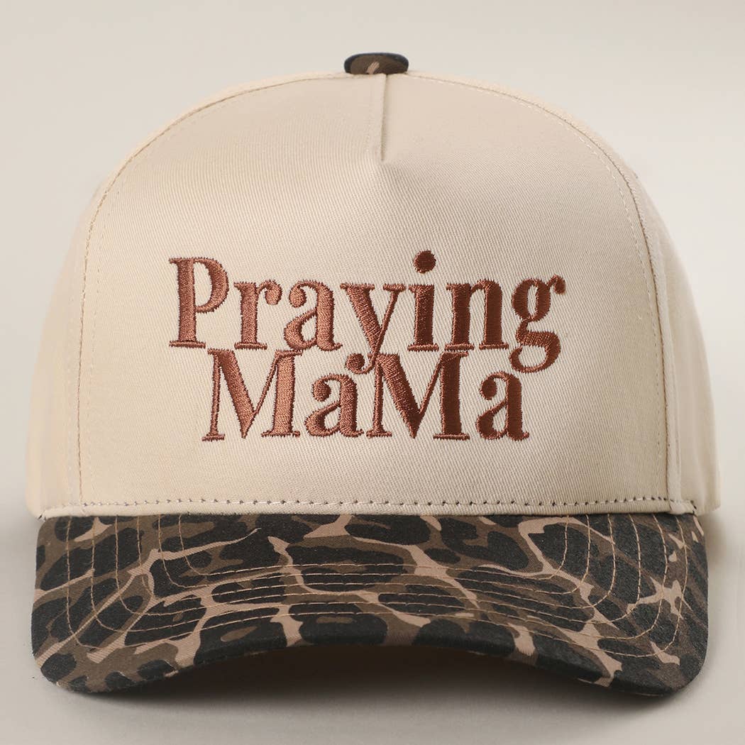 Praying Mama Embroidery Two-Tone Trucker Hat - Leopard { product_type }}
