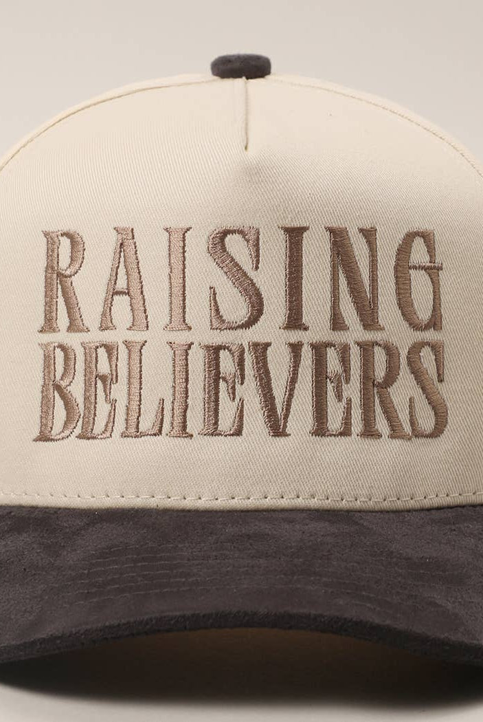 RAISING BELIEVERS Suede Two-Tone Trucker Hat: BLK / One Size { product_type }}
