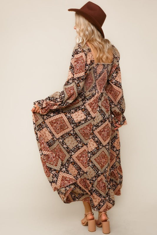 Bohemian Woven Maxi Dress Mocha-Dresses-Haptics-Three Birdies Boutique, Women's Fashion Boutique Located in Kearney, MO