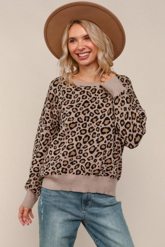 Leopard Sweater Top-Shirts & Tops-Haptics-Three Birdies Boutique, Women's Fashion Boutique Located in Kearney, MO