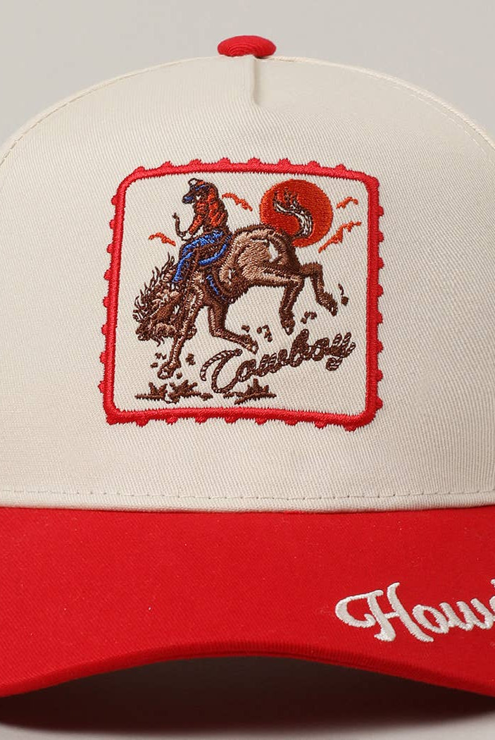 Detailed Cowboy Horse Embroidery Two-Tone Cap: Red / ONE SIZE { product_type }}