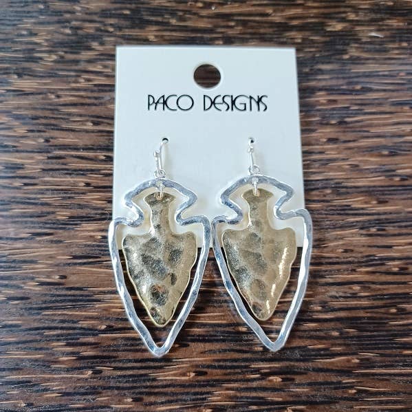 Hammered Two Tone Arrowhead Earrings: Silver { product_type }}