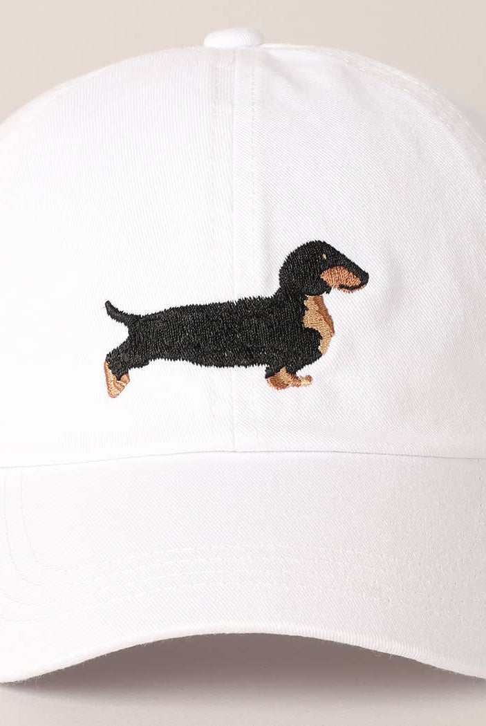 Dachshund Embroidered Baseball Dad Cap: White / One Size { product_type }}