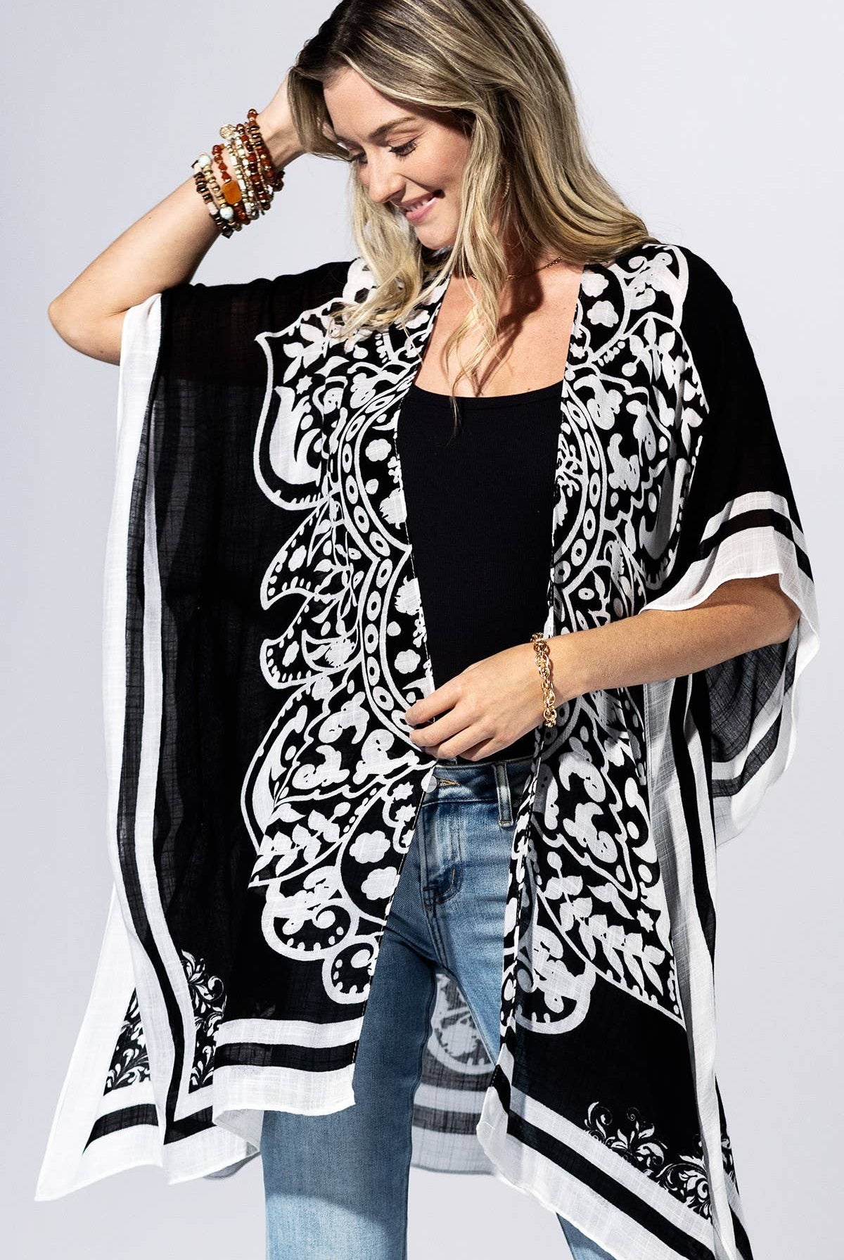 Coal Bandana Border Kimono { product_type }}