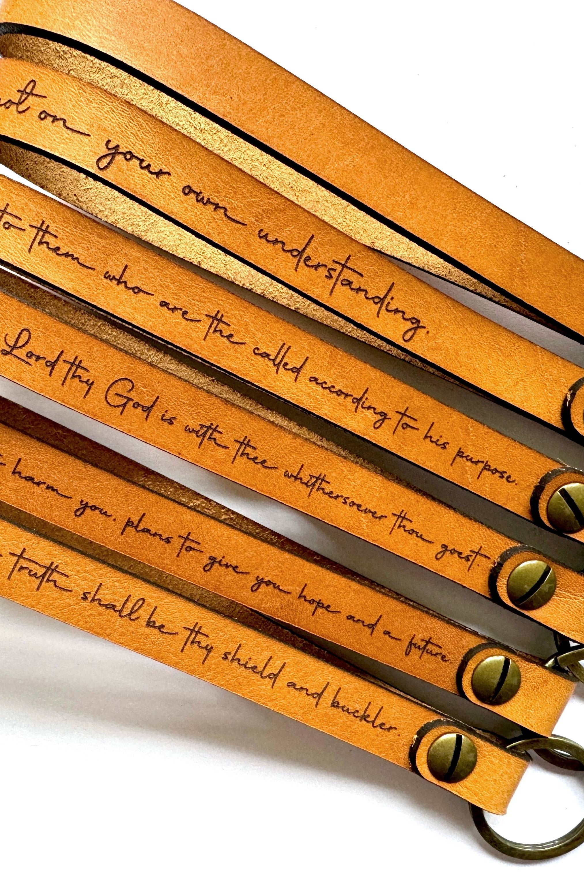 Scripture Wristlet Keychain Set - Full Grain Leather: Psalm 91:4 { product_type }}