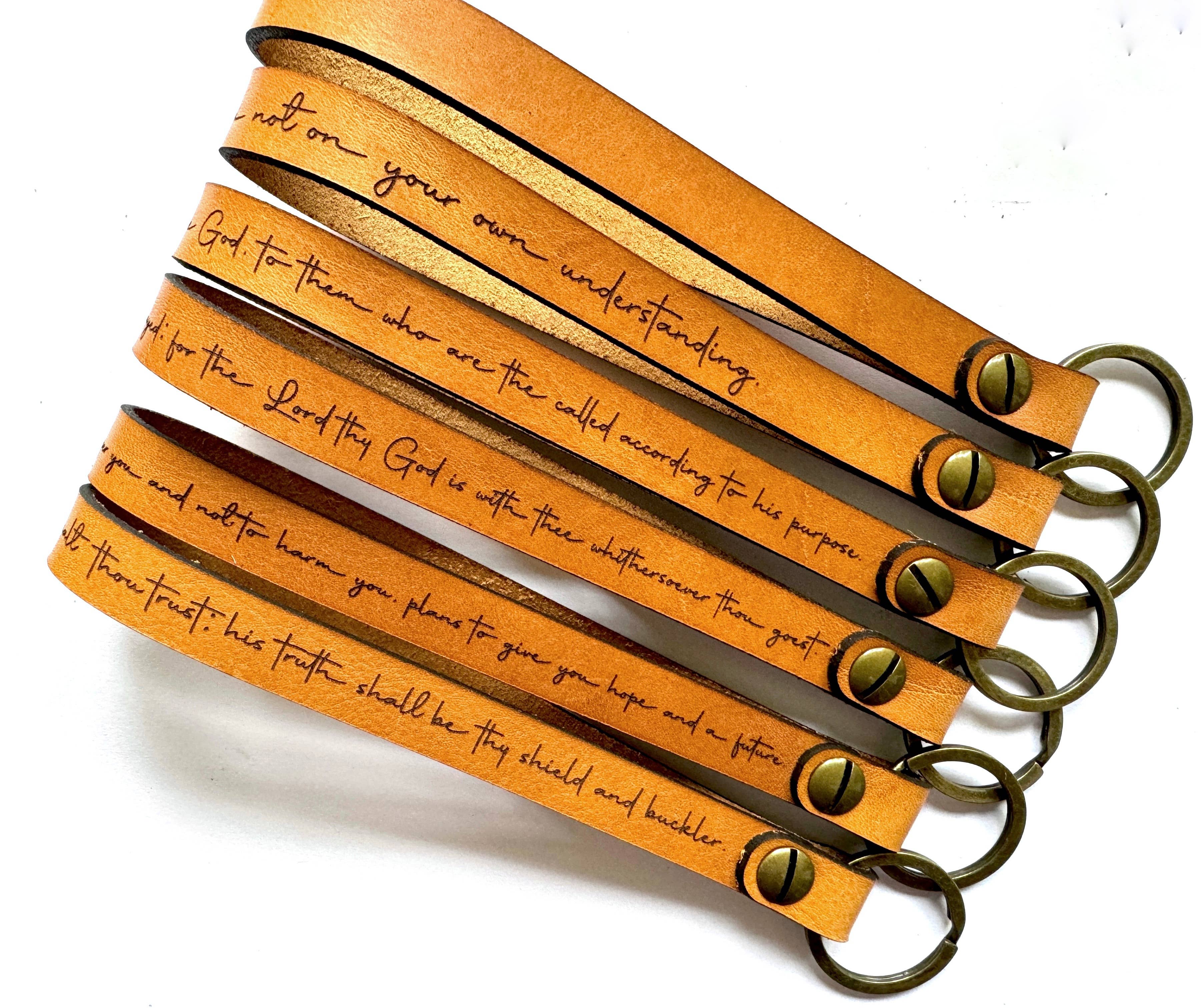 Scripture Wristlet Keychain Set - Full Grain Leather: Psalm 91:4 { product_type }}