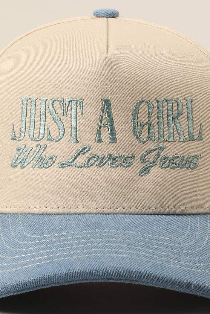Just A Girl Who Loves Jesus Embroidery Trucker Hat: Hot Pink / ONE SIZE { product_type }}