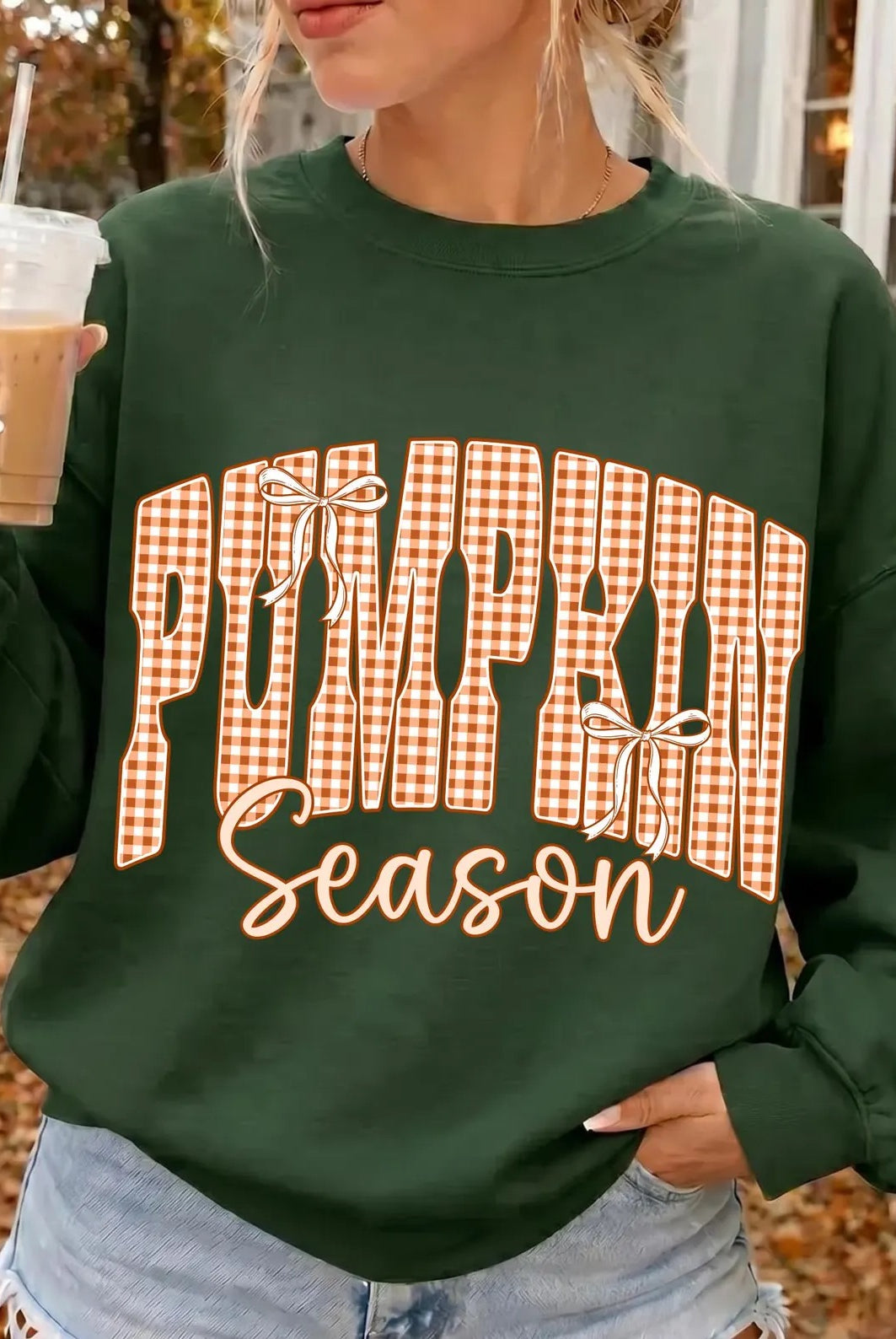Gingham Pumpkin Season Crewneck { product_type }}
