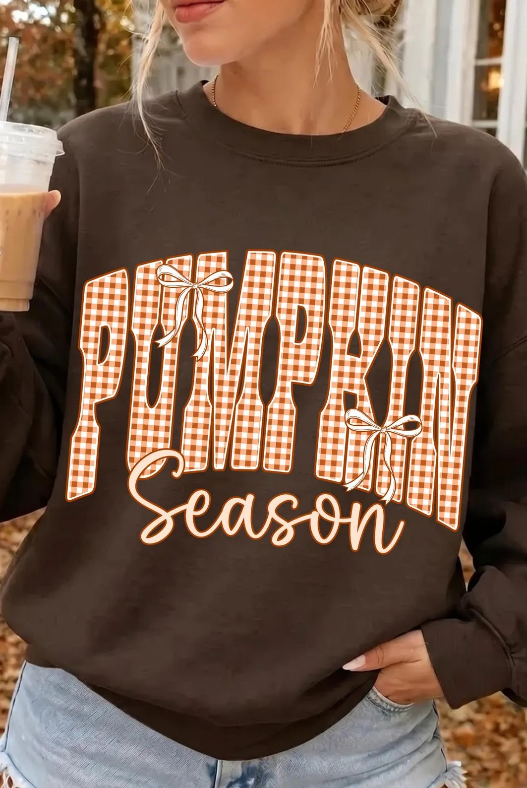 Gingham Pumpkin Season Crewneck { product_type }}
