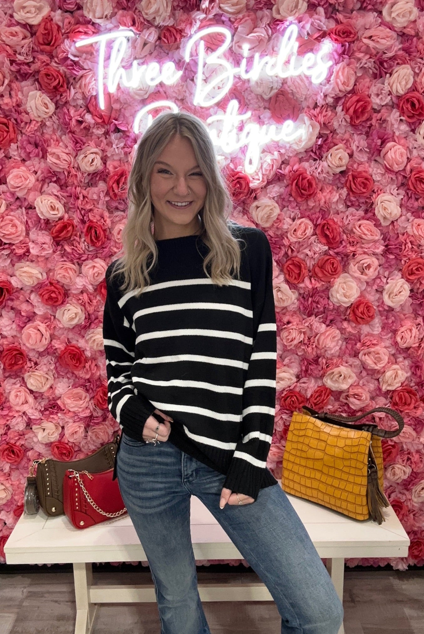 Striped Sweater-Sweaters-Haptics-Three Birdies Boutique, Women's Fashion Boutique Located in Kearney, MO