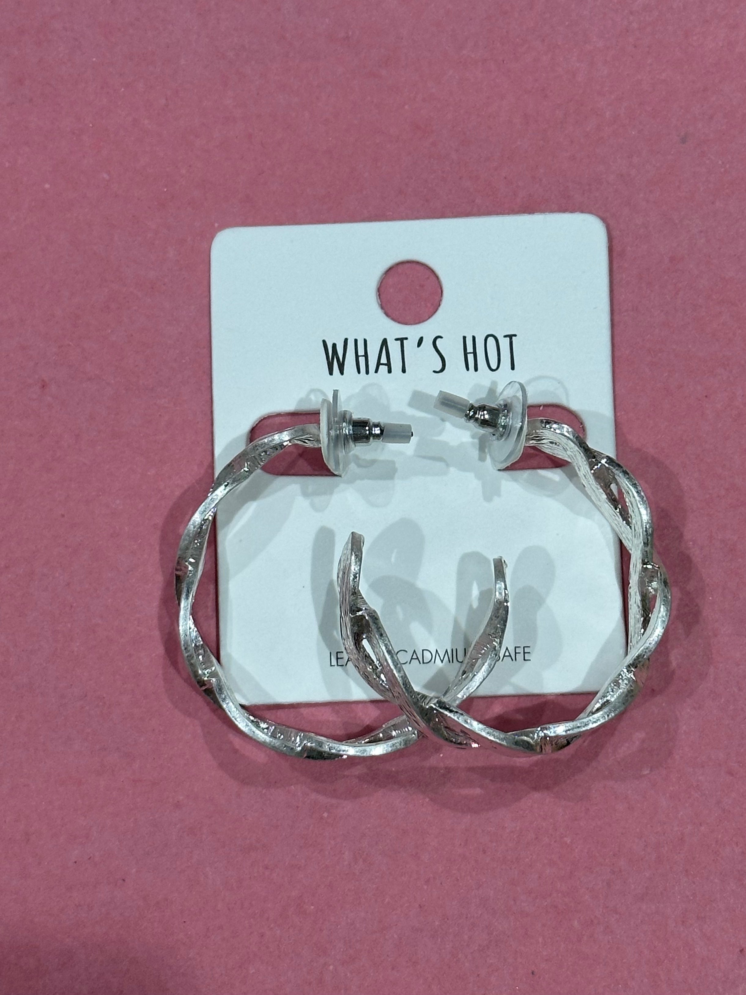 Braided Hoop Earrings in Silver -Accessories-What's Hot-Three Birdies Boutique, Women's Fashion Boutique Located in Kearney, MO