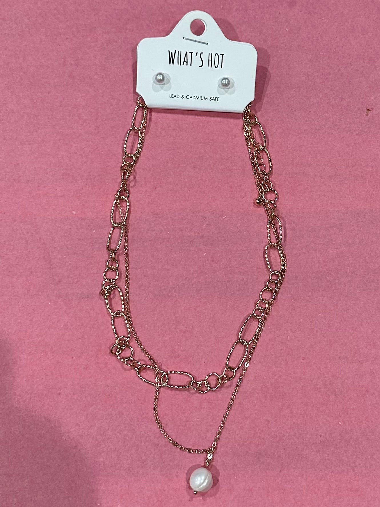 Gold Link Necklace w/ Freshwater Pearl -Accessories-What's Hot-Three Birdies Boutique, Women's Fashion Boutique Located in Kearney, MO