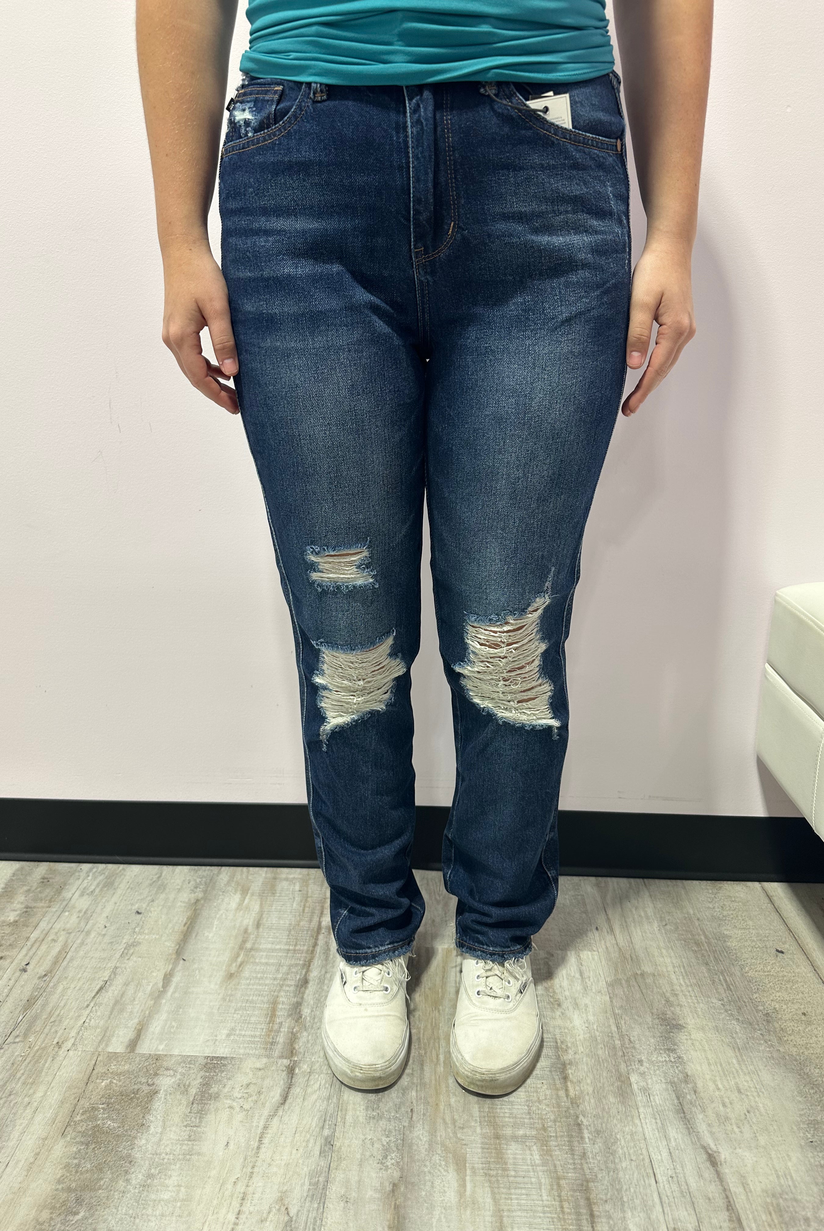 Judy Blue HW Rigid Magic Heavy Destroy Straight Leg Jeans { product_type }}