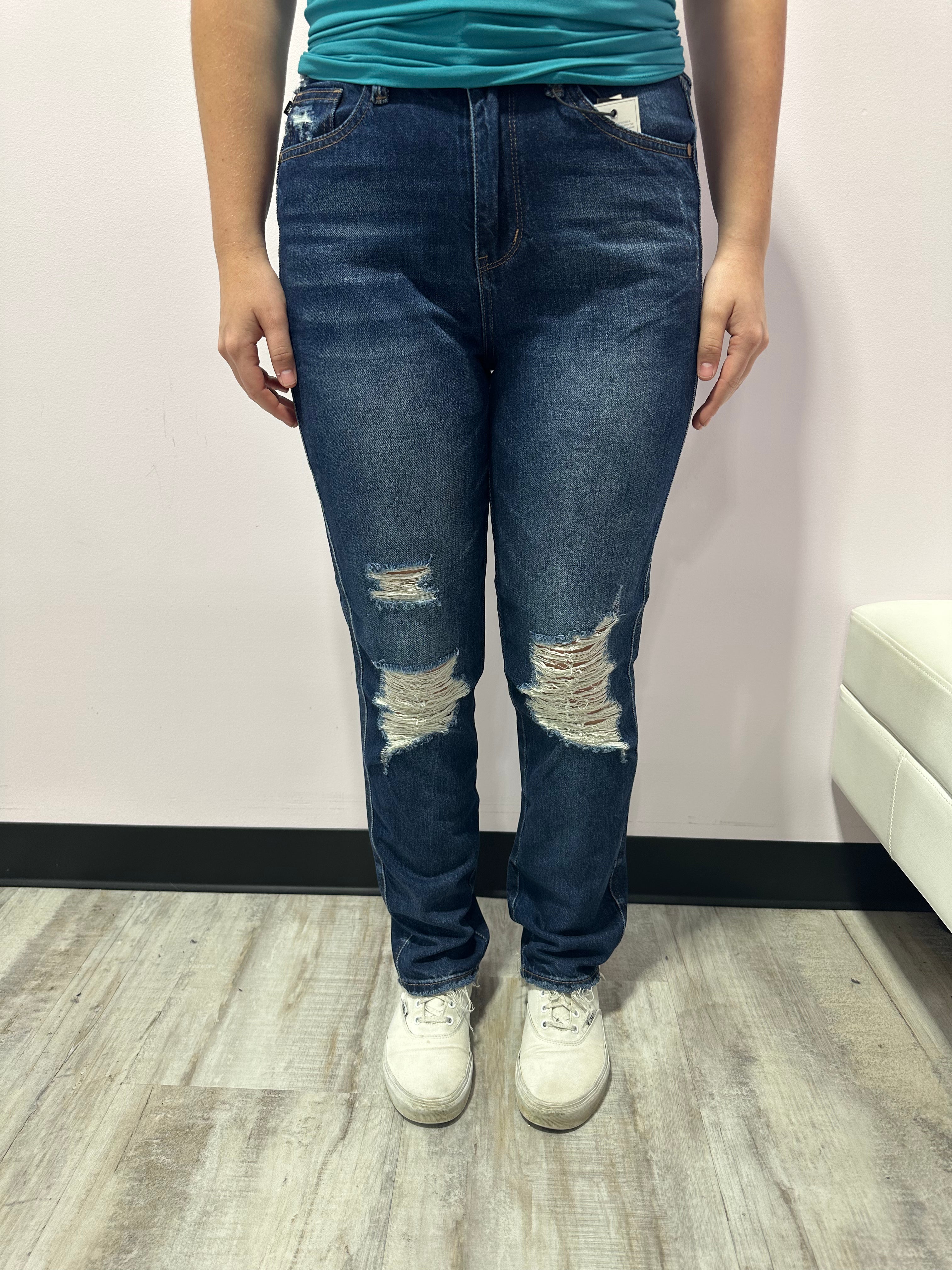 Judy Blue HW Rigid Magic Heavy Destroy Straight Leg Jeans { product_type }}