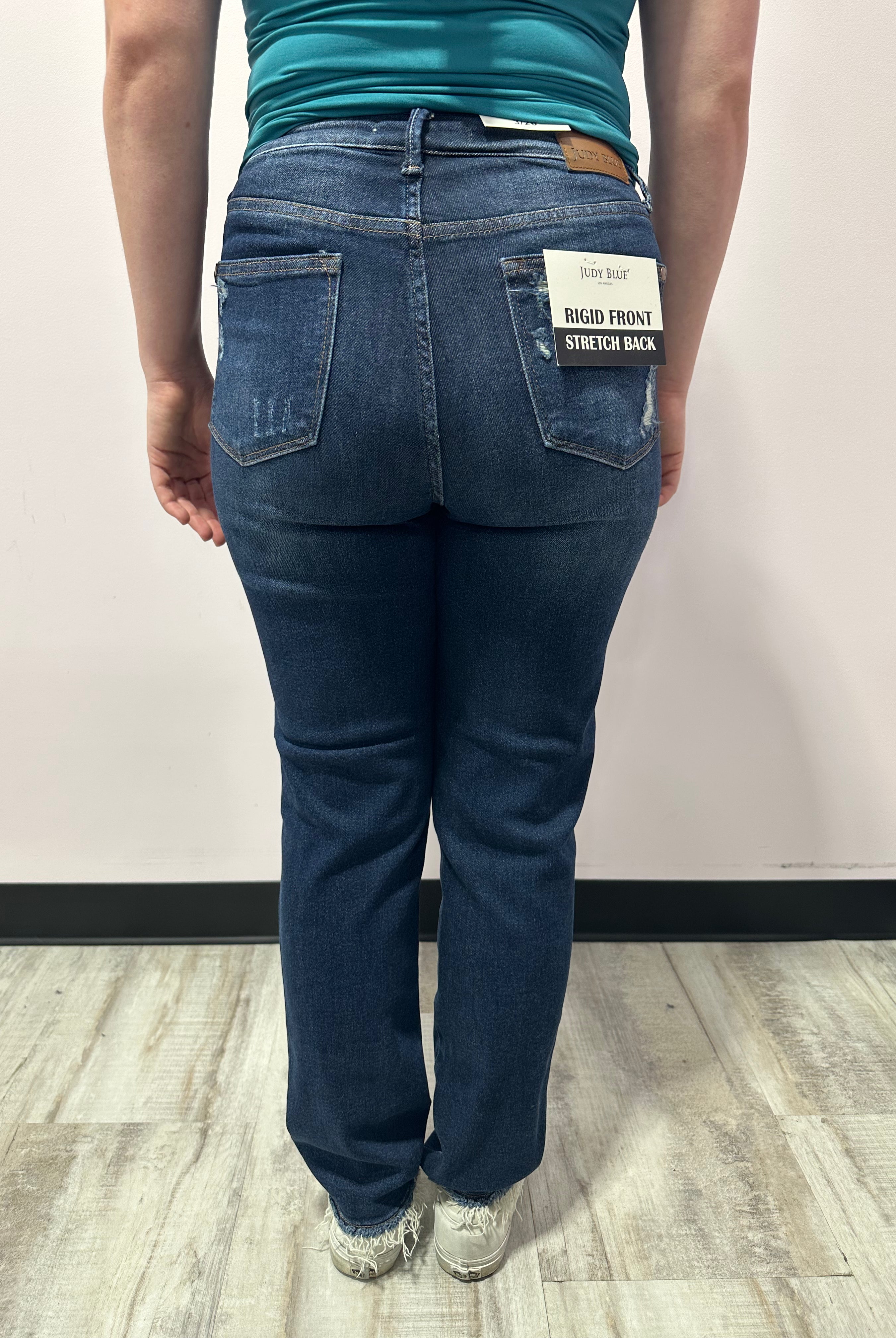 Judy Blue HW Rigid Magic Heavy Destroy Straight Leg Jeans { product_type }}