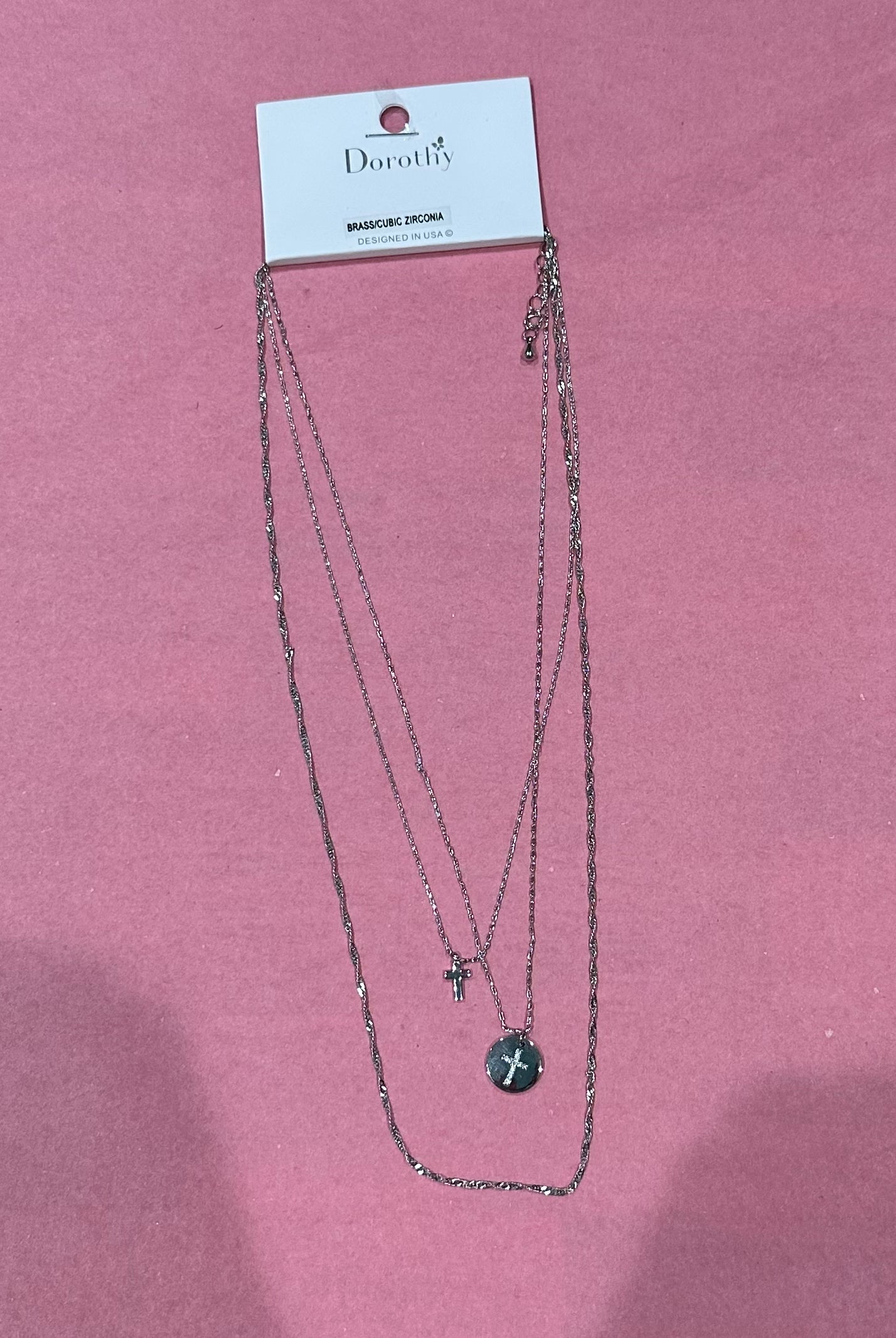Silver Triple Layered Cross & Coin Necklace { product_type }}
