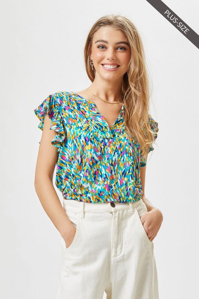 Multi-Color Flutter Sleeve Top-Shirts & Tops-Dear Scarlett-Three Birdies Boutique, Women's Fashion Boutique Located in Kearney, MO