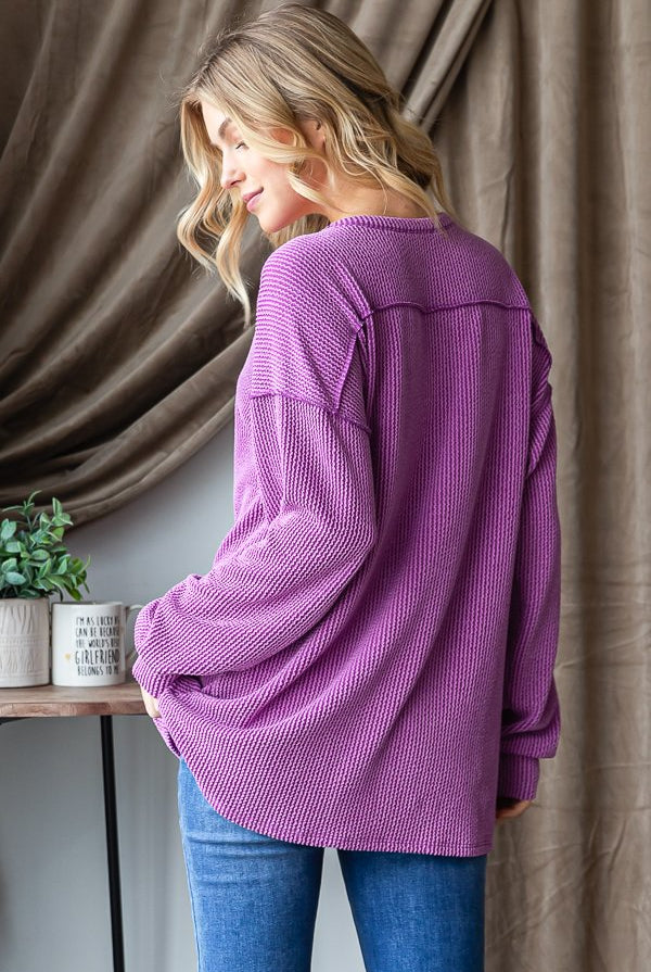 Long Puff Sleeve Round Neck Top-Shirts & Tops-Heimish-Three Birdies Boutique, Women's Fashion Boutique Located in Kearney, MO