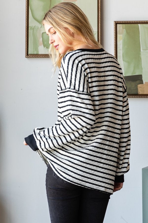 Puff Sleeve Stripe Top Cream and Black { product_type }}
