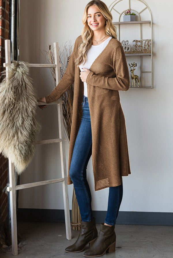 Waffle Duster Cardigan-Heimish-Three Birdies Boutique, Women's Fashion Boutique Located in Kearney, MO