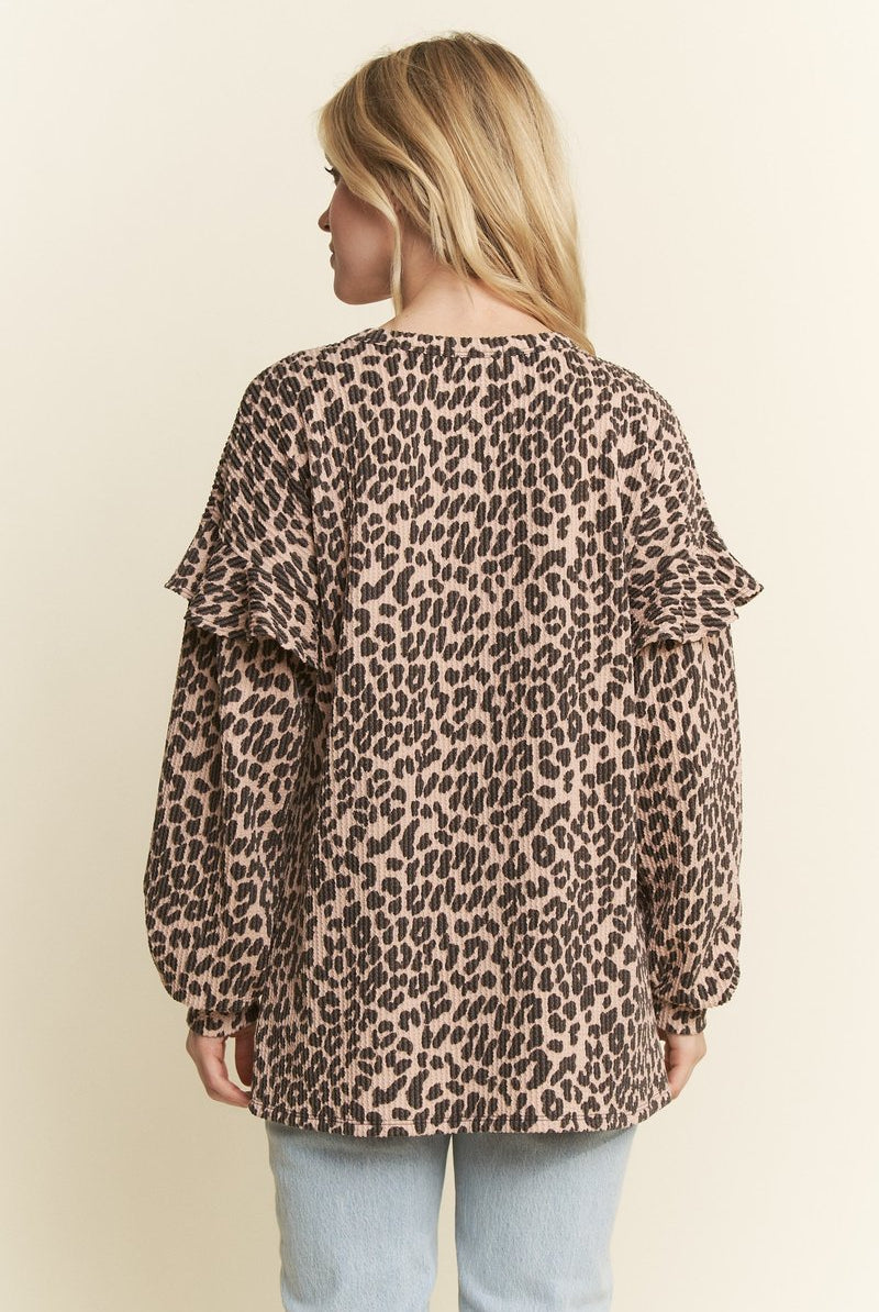 Ruffle Sleeve Leopard Top { product_type }}