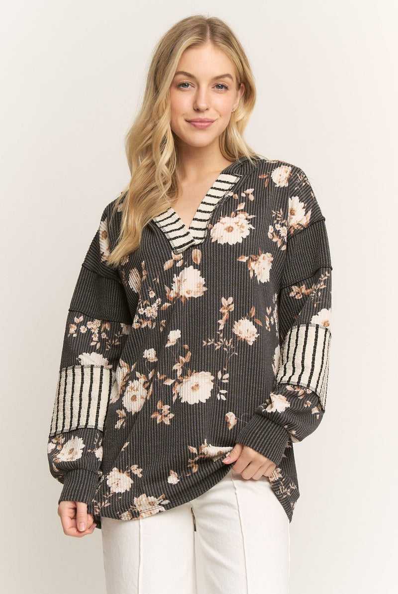 Floral Hoodie-Shirts & Tops-Heimish-Three Birdies Boutique, Women's Fashion Boutique Located in Kearney, MO