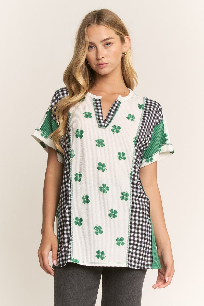 St Patrick's Day Plaid Blouse-Shirts & Tops-Heimish-Three Birdies Boutique, Women's Fashion Boutique Located in Kearney, MO