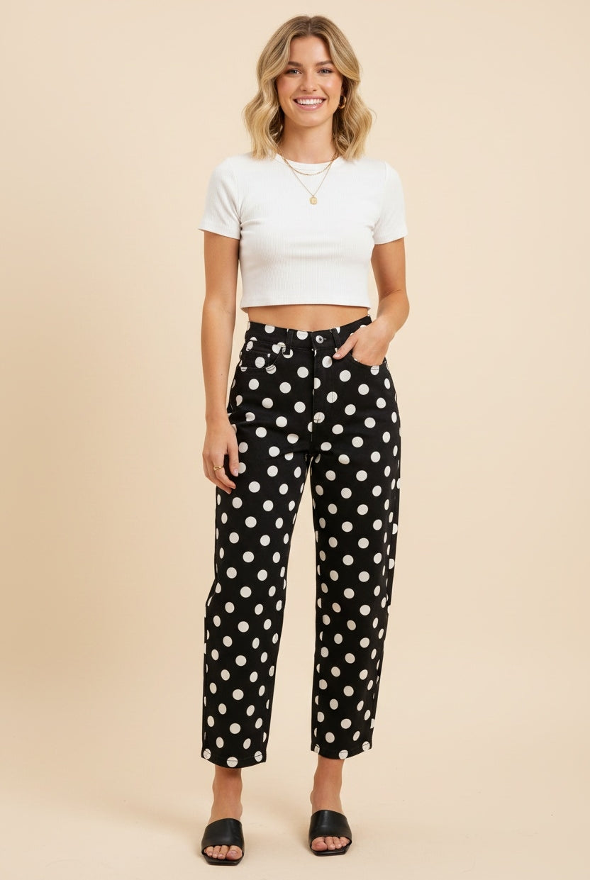 Polka Dot High Rise Straight Leg Pants { product_type }}