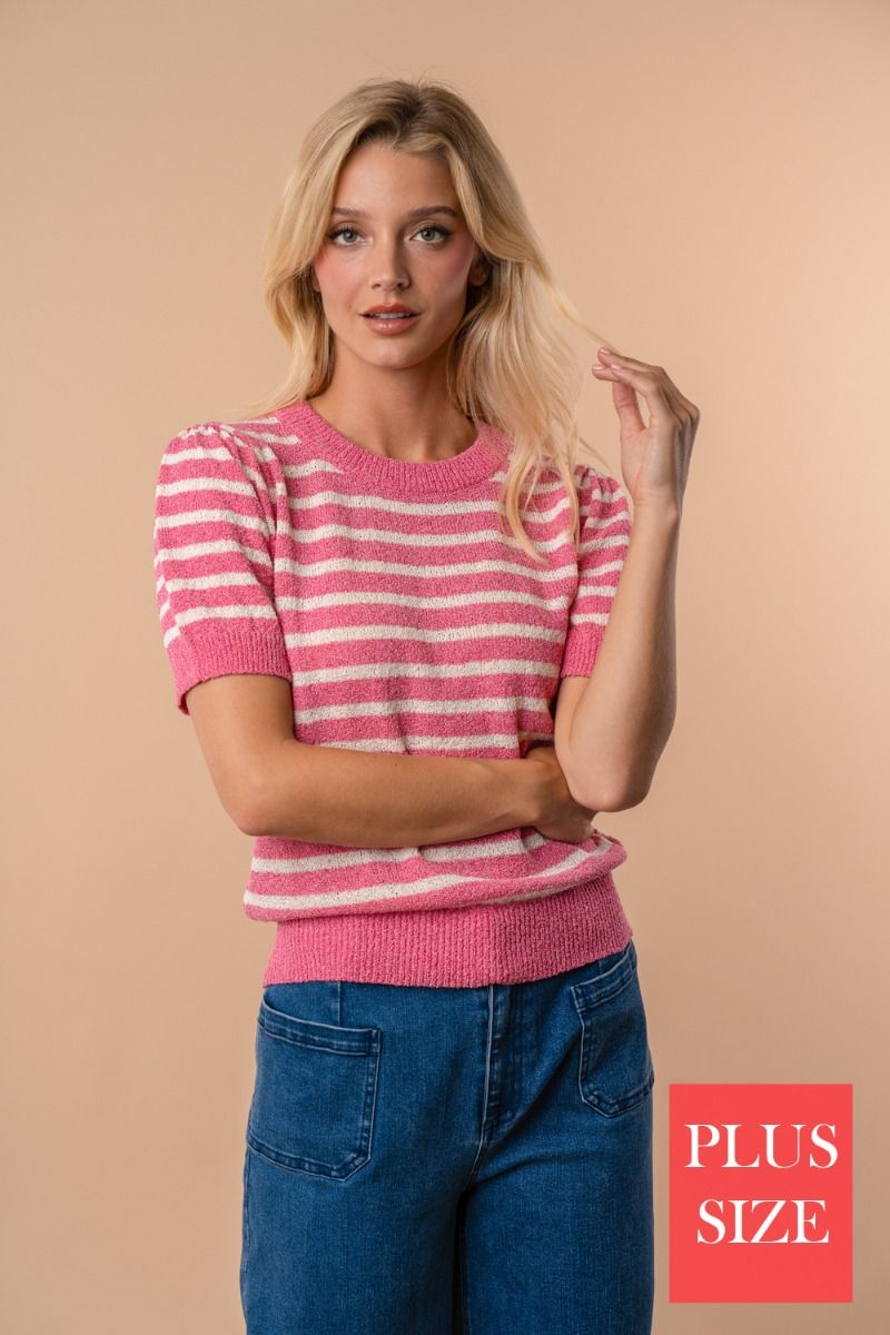 Pink Striped Top-Shirts & Tops-White Birch-Three Birdies Boutique, Women's Fashion Boutique Located in Kearney, MO