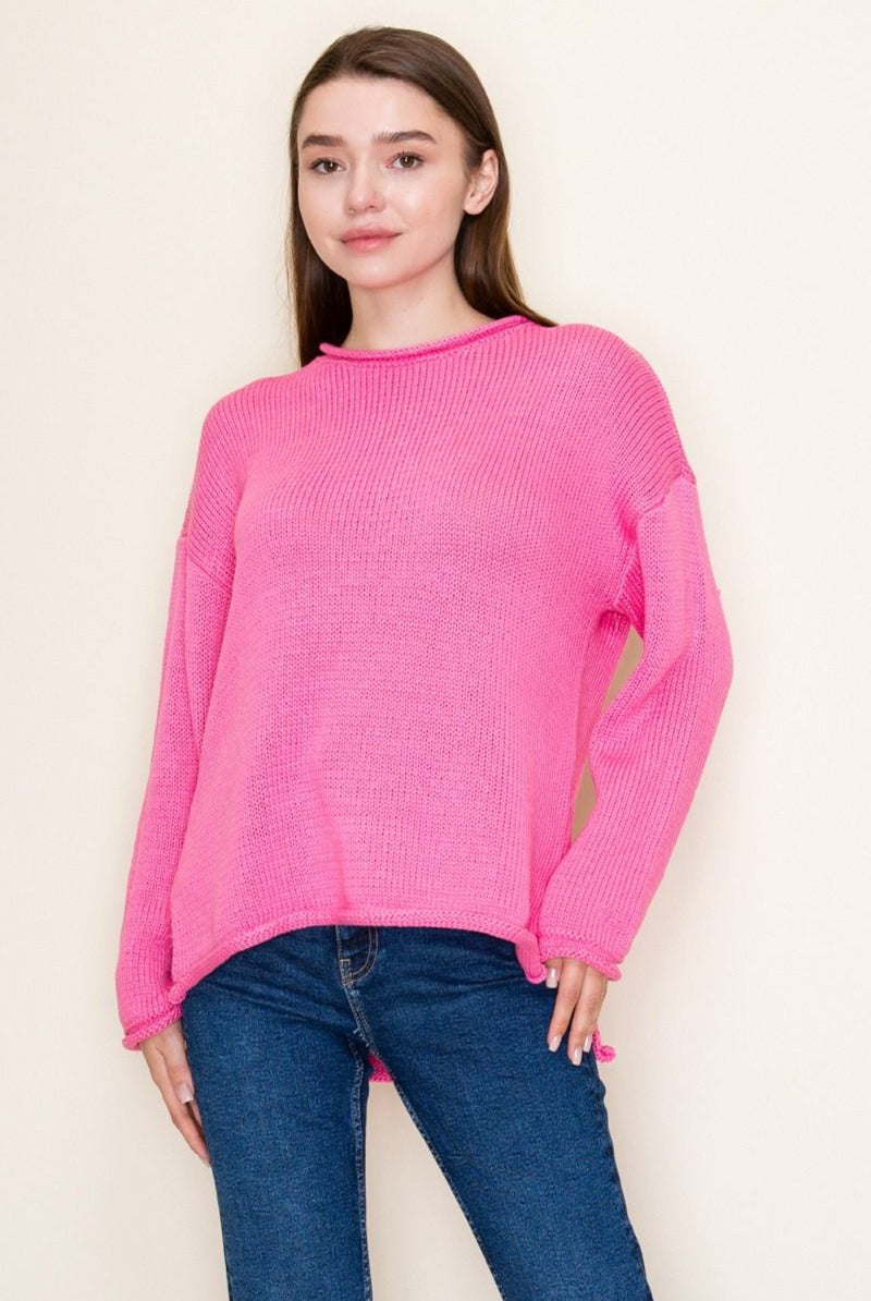 Pink Solid Knit Sweater { product_type }}