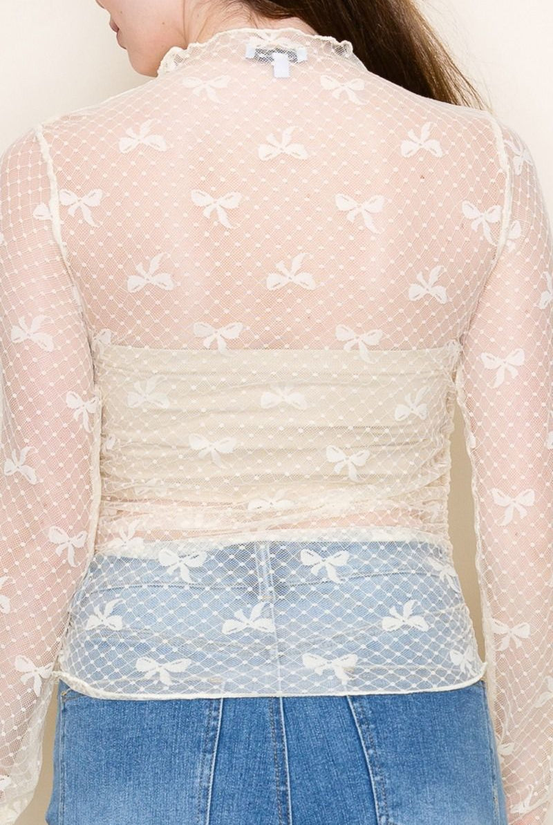 Ivory Long Sleeve Bow Top { product_type }}