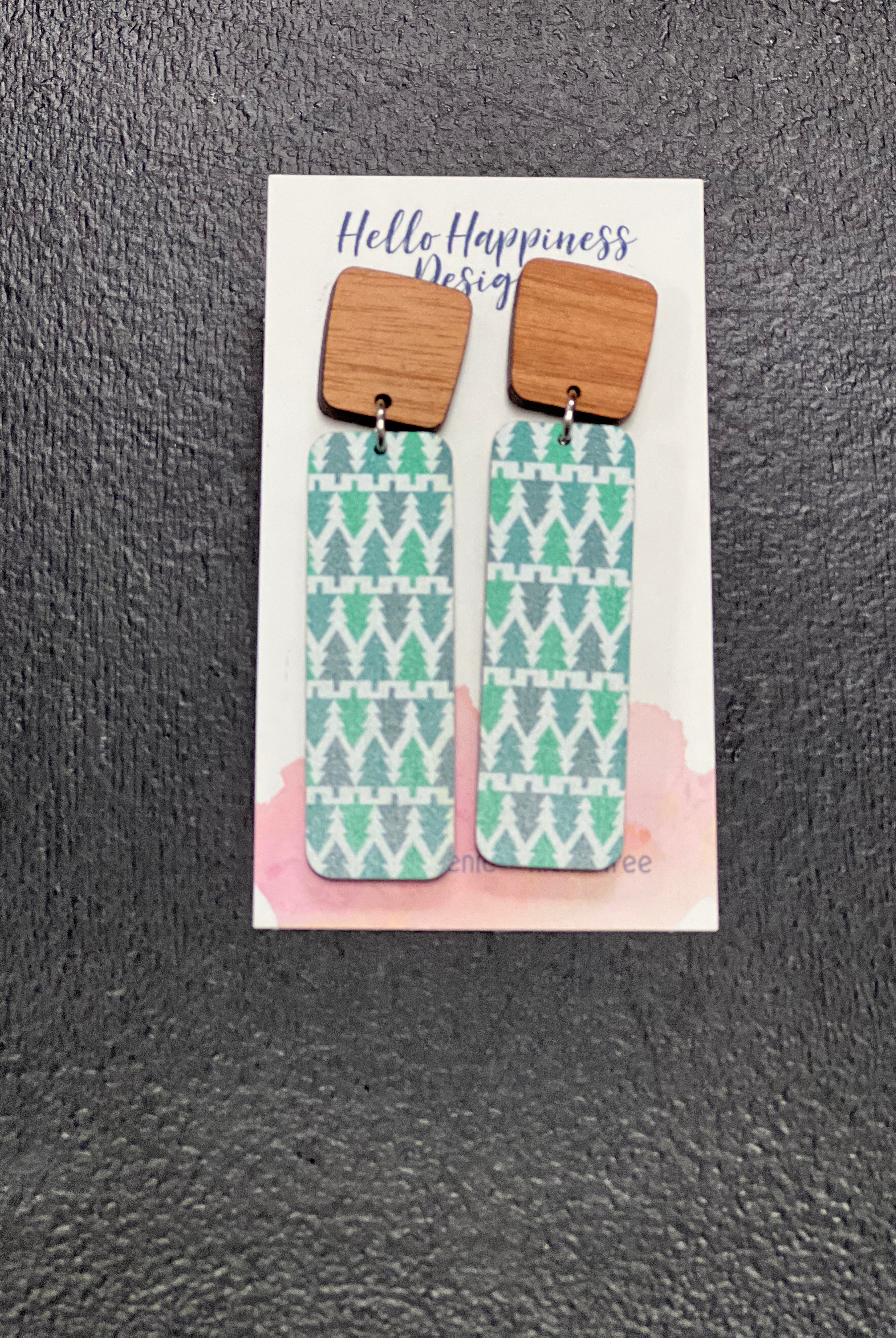 Green Pine Tree Bar Dangles { product_type }}
