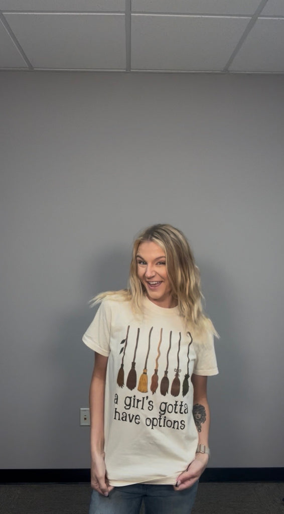 Girl's Gotta Have Options tee-Graphic Tees-Tres Birdos Graphic Tees-Three Birdies Boutique, Women's Fashion Boutique Located in Kearney, MO