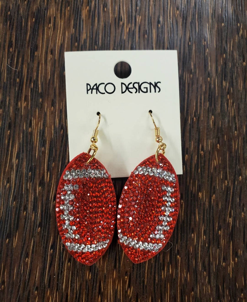 Red Blingy Puffy Football Dangle earrings-Paco Designs-Three Birdies Boutique, Women's Fashion Boutique Located in Kearney, MO