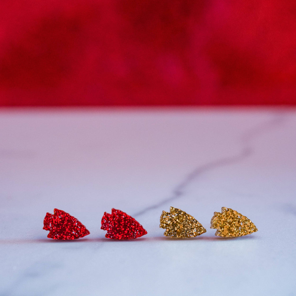Kansas City Football Glitter Arrowhead Studs 2 pack-Jewelry-Stellar Gifts & Goods Wholesale-Three Birdies Boutique, Women's Fashion Boutique Located in Kearney, MO