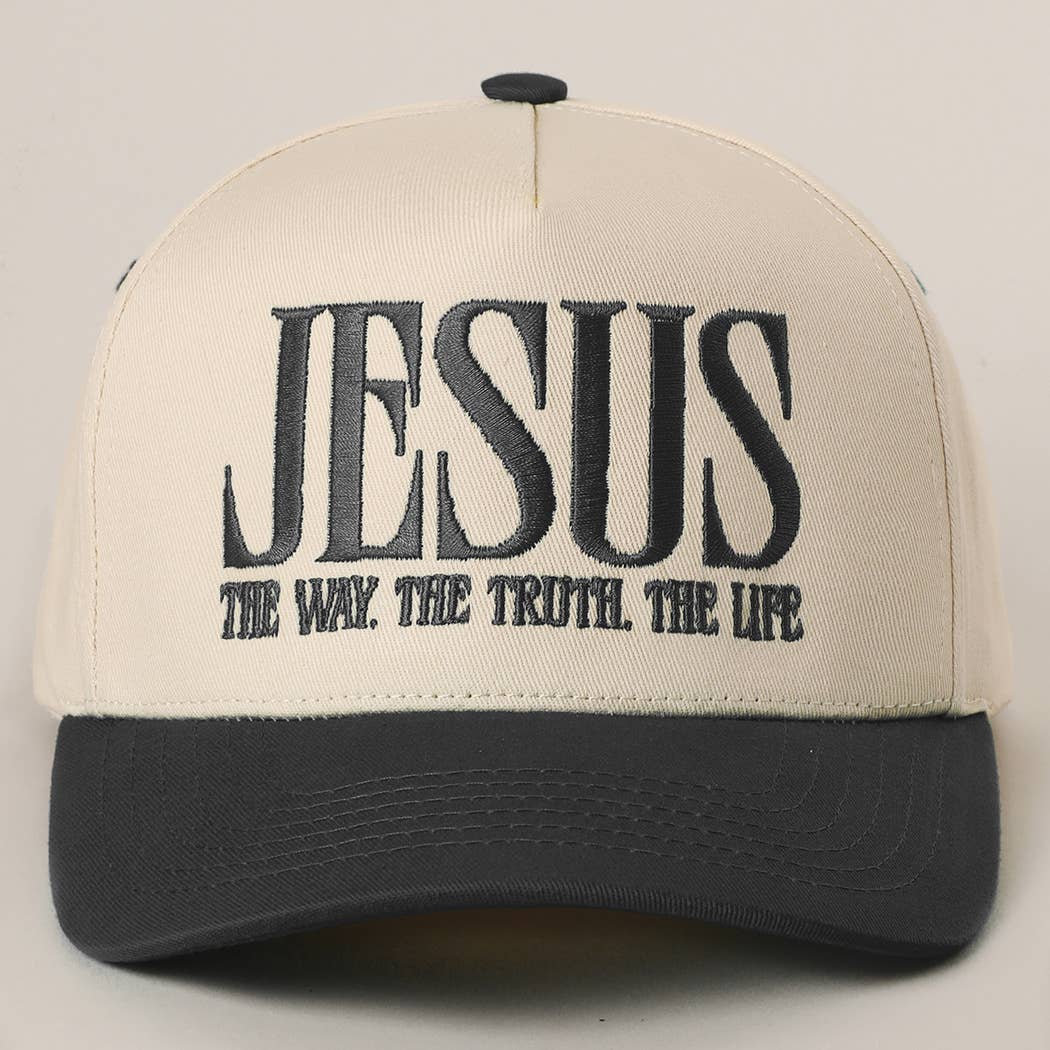 JESUS Typography Embroidered Trucker Hat : BLACK / One Size { product_type }}