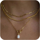 Layered Gold Necklace with Pearl Pendant { product_type }}