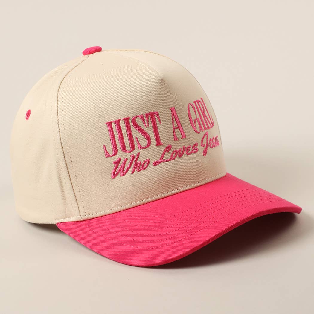 Just A Girl Who Loves Jesus Embroidery Trucker Hat: Hot Pink / ONE SIZE { product_type }}