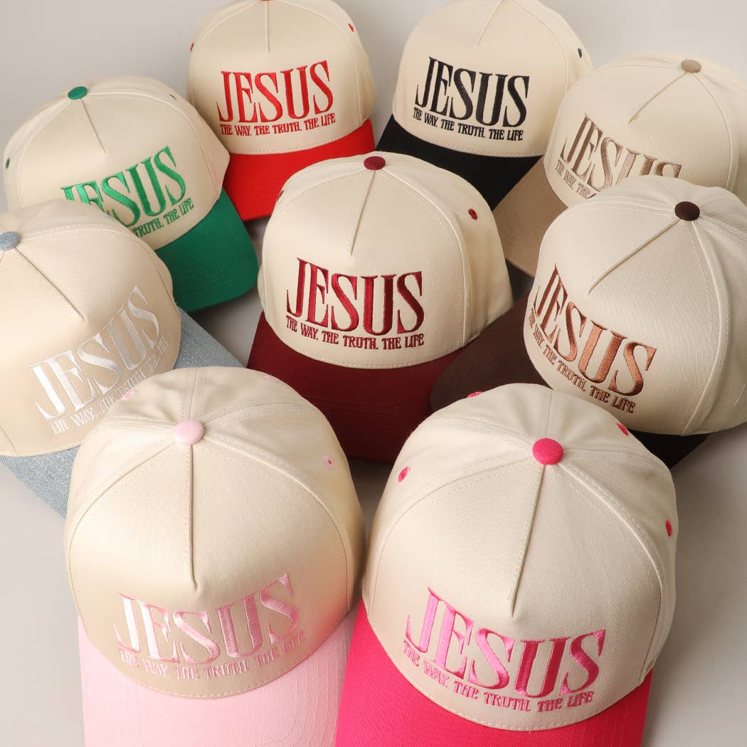 JESUS Typography Embroidered Trucker Hat : BLACK / One Size { product_type }}