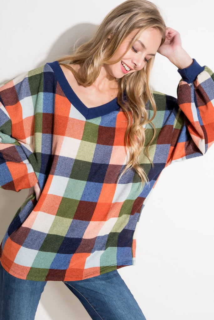 Multi Plaid Boxy Top-Sweater-Luna-Three Birdies Boutique, Women's Fashion Boutique Located in Kearney, MO